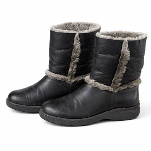 SANTANA CANADA Women’s Winter Black Leather Fur Mid Calf Wedge Boots 9